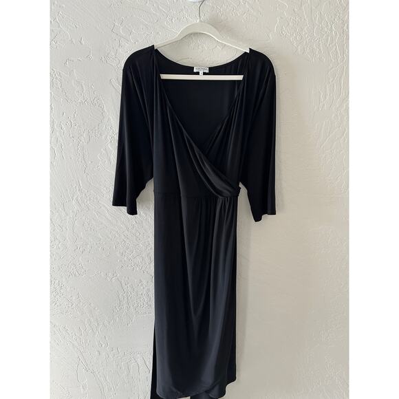 Kiyonna Black A-Line Wrap Dress V-Neck 3/4 Sleeve - Picture 3 of 11